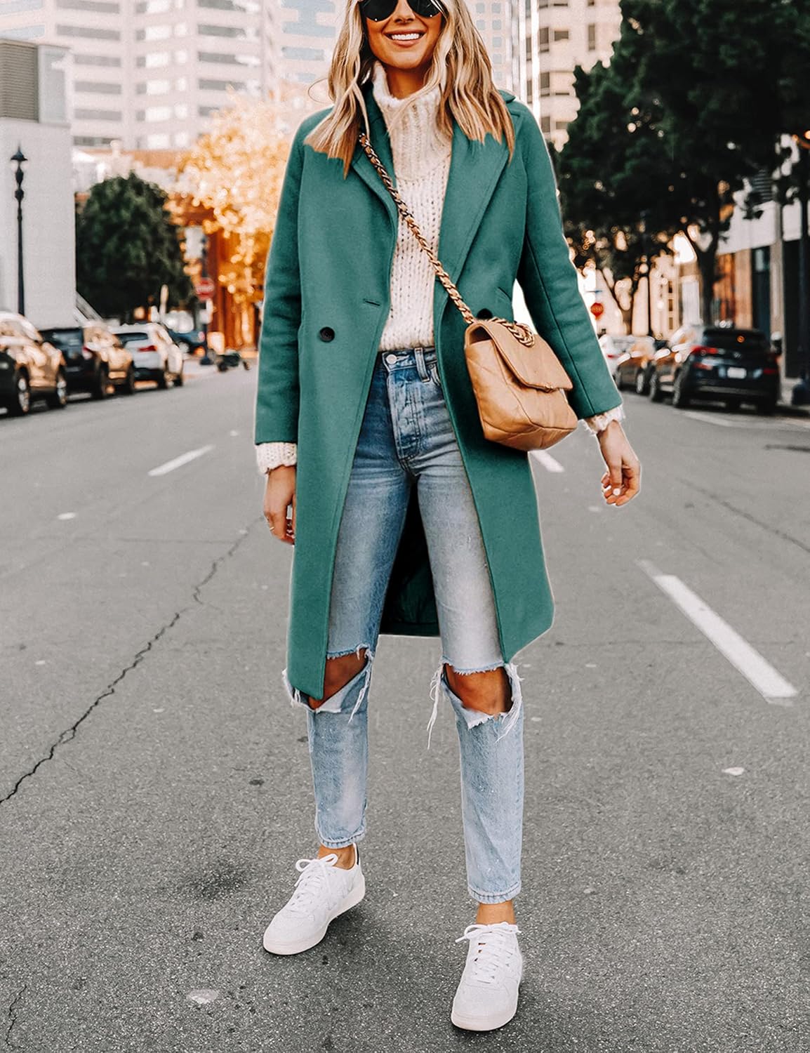 Women's Notch Lapel Longline Coat with Side Pockets