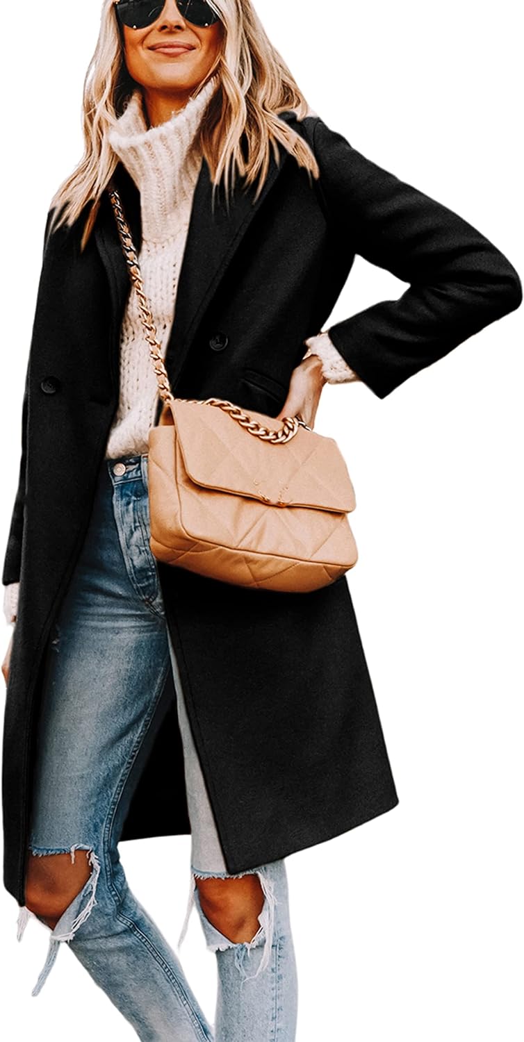 Women's Notch Lapel Longline Coat with Side Pockets