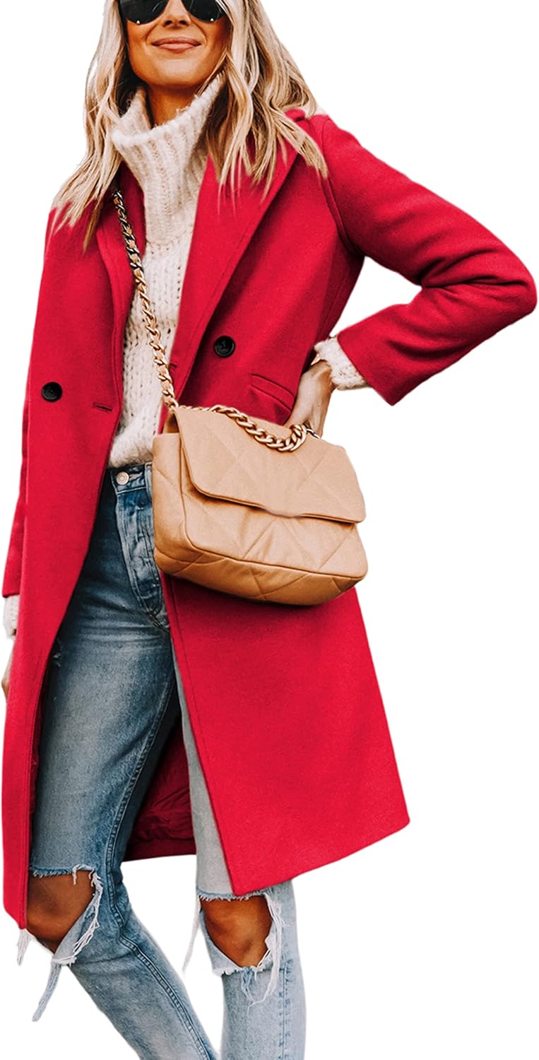 Women's Notch Lapel Longline Coat with Side Pockets