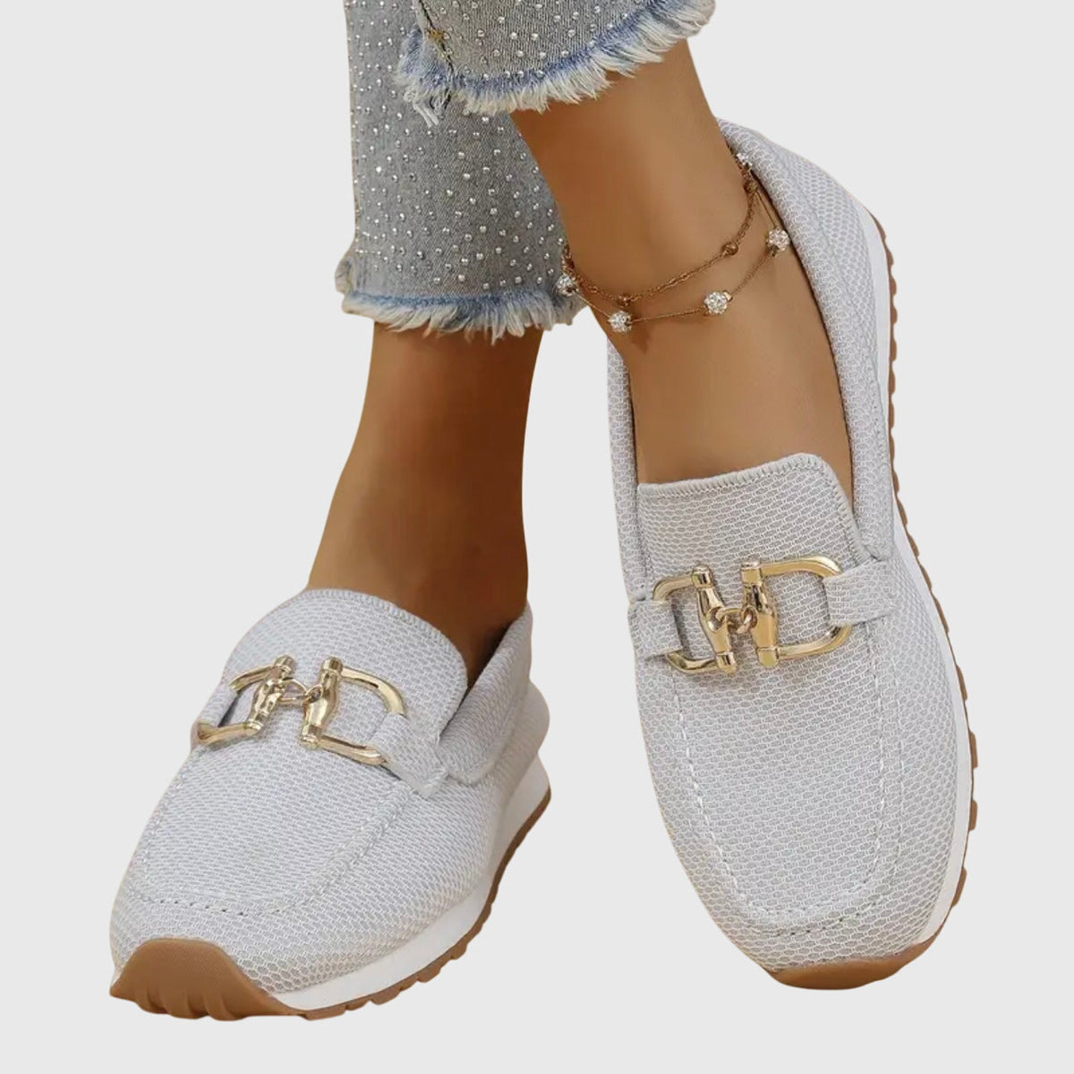 Women's Orthopaedic Loafers with Breathable Design and Gold-Tone Hardware