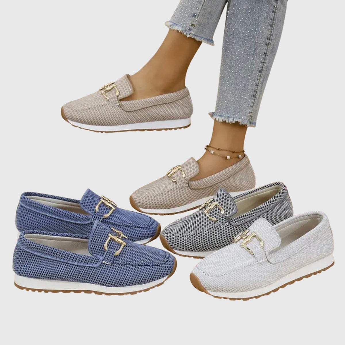 Women's Orthopaedic Loafers with Breathable Design and Gold-Tone Hardware