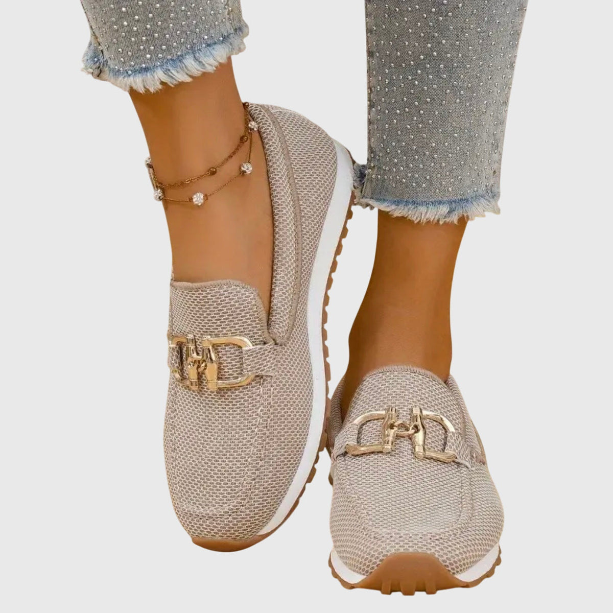 Women's Orthopaedic Loafers with Breathable Design and Gold-Tone Hardware