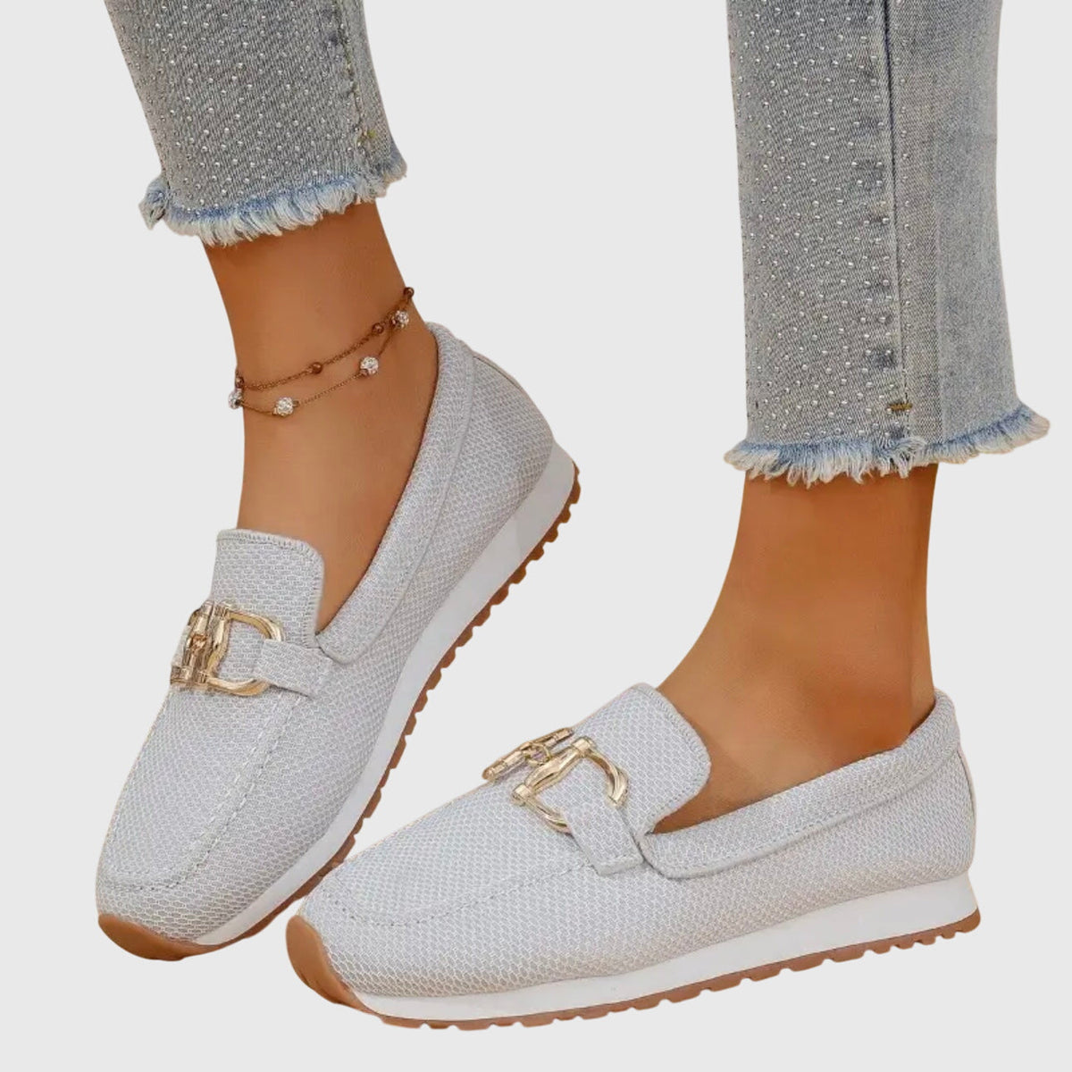 Women's Orthopaedic Loafers with Breathable Design and Gold-Tone Hardware
