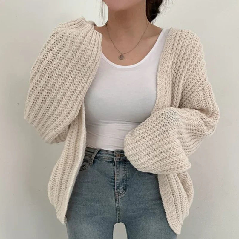 Women's Oversized Balloon Sleeve Chunky Knit Cardigan