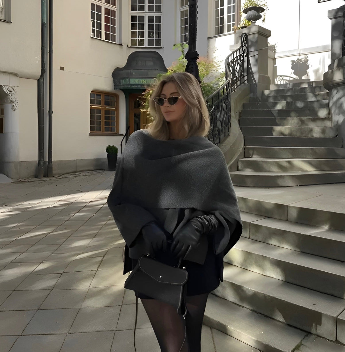 Women's Oversized Cape Coat with Textured Finish