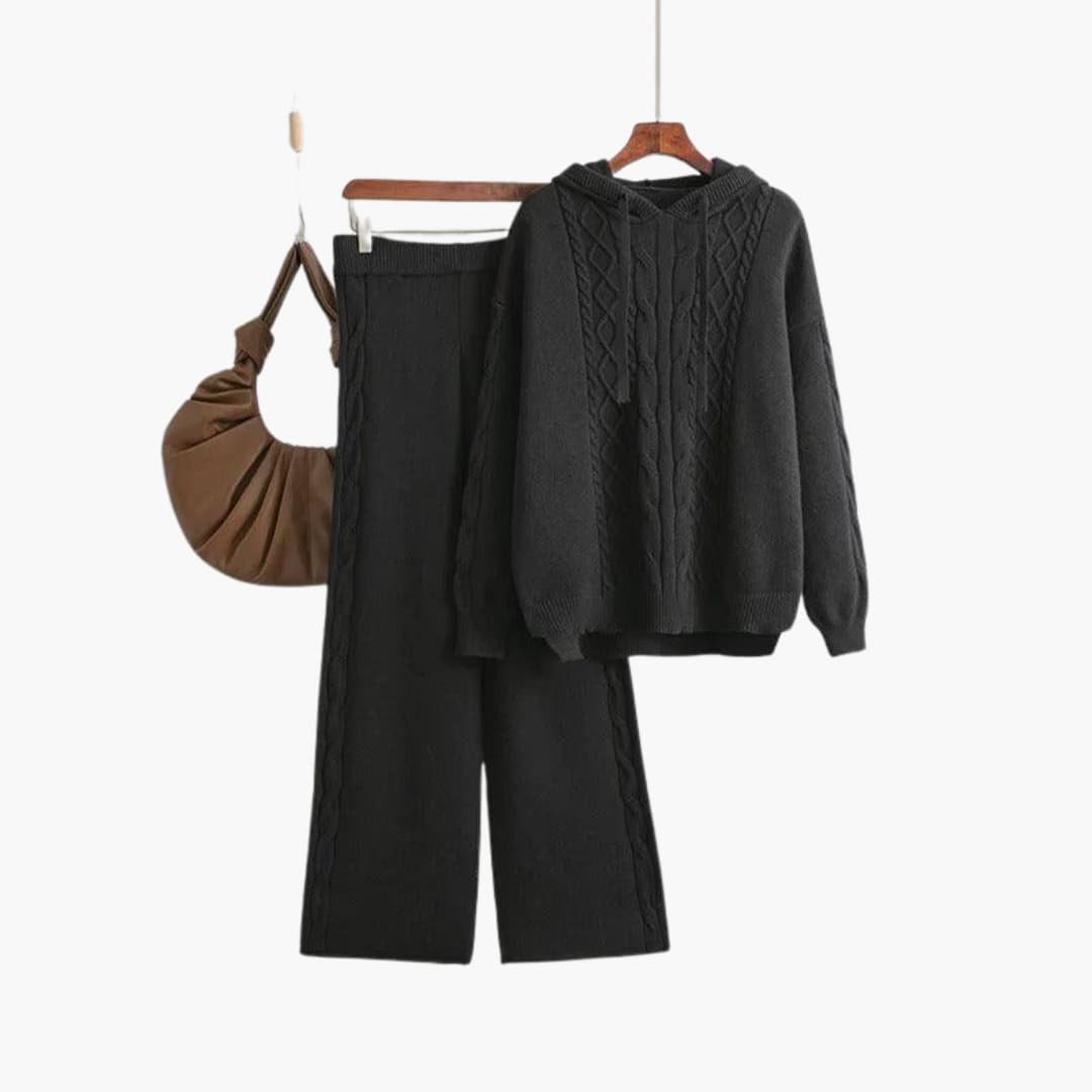 Women's Oversized Hooded Cable Knit Sweater Set