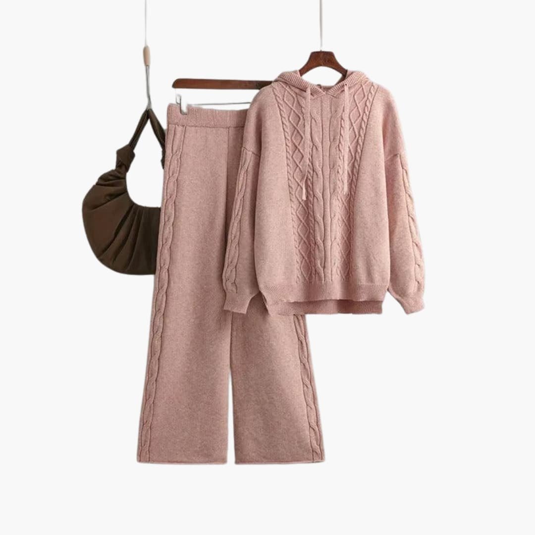 Women's Oversized Hooded Cable Knit Sweater Set