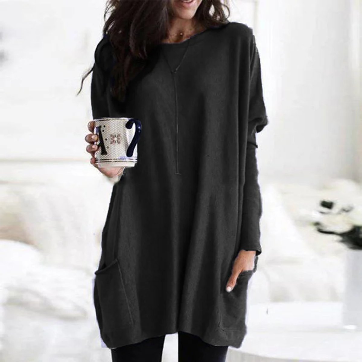Women's Oversized Long Sleeve Crew Neck Tunic Sweater