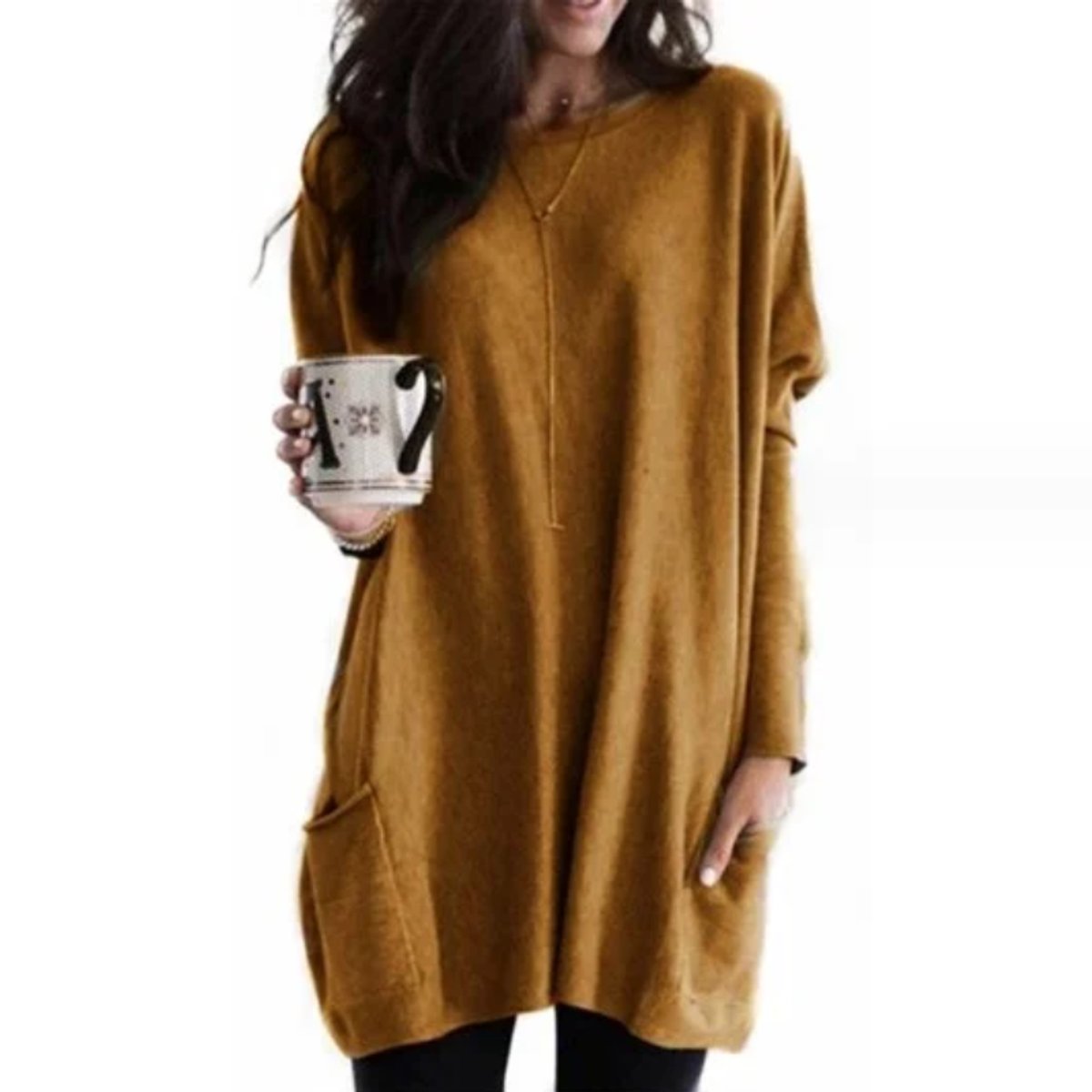 Women's Oversized Long Sleeve Crew Neck Tunic Sweater