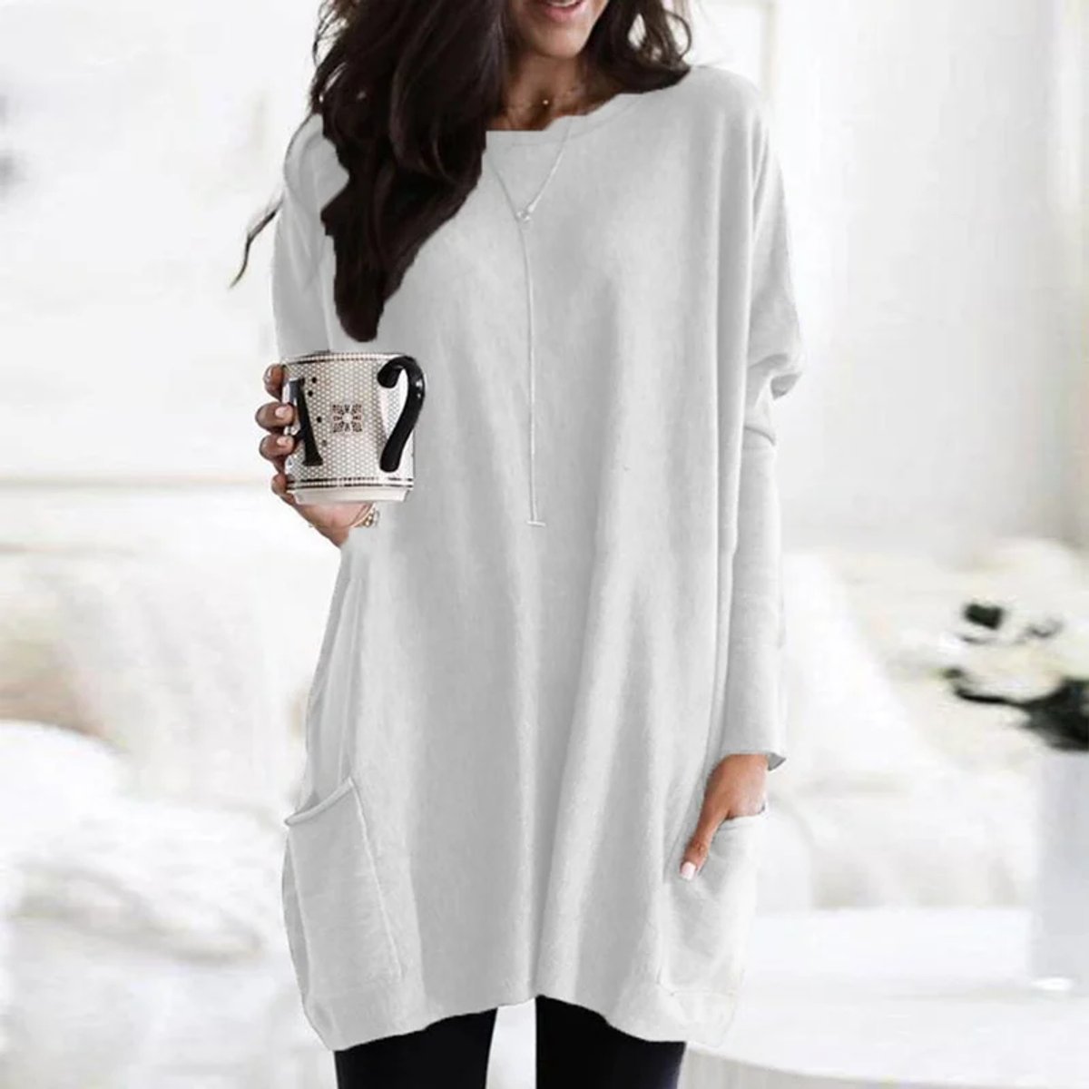 Women's Oversized Long Sleeve Crew Neck Tunic Sweater