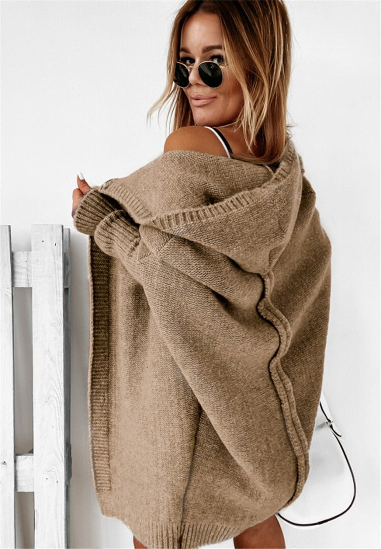 Women's Oversized Longline Knit Cardigan with Open Front
