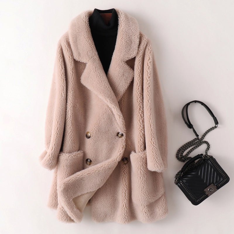 Women's Oversized Shearling Coat | Double-Breasted Lapel