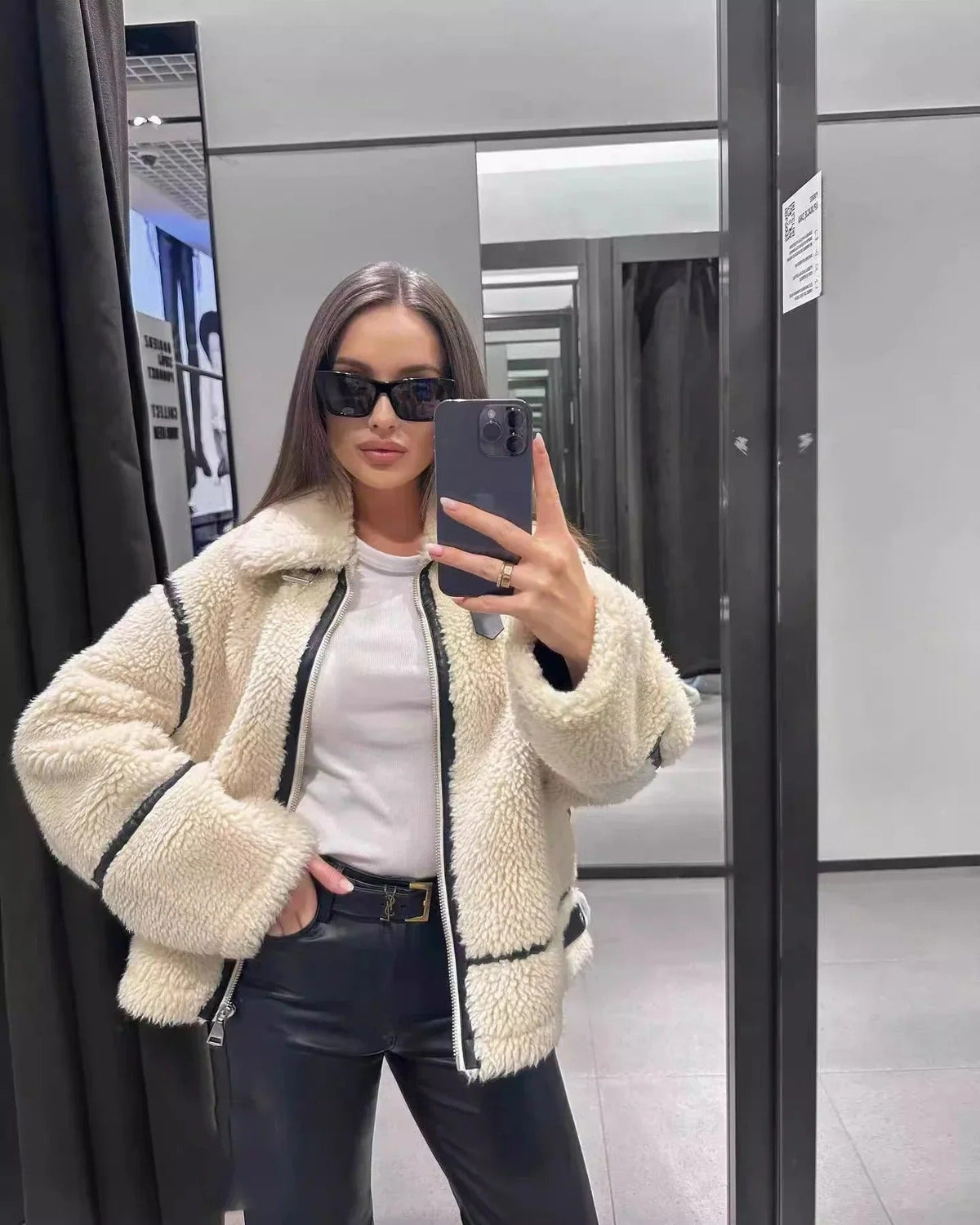Women's Oversized Teddy Jacket with Contrast Trim