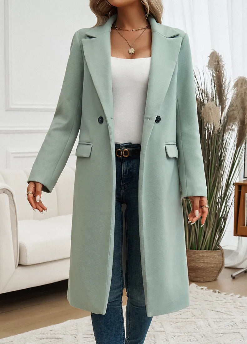 Women's Oversized Trench Coat with Notched Lapel and Belt
