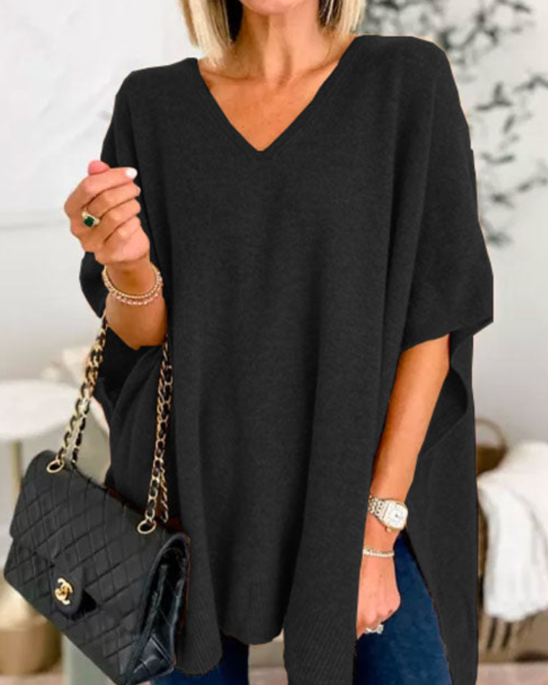 Women's Oversized V-Neck Poncho Jumper