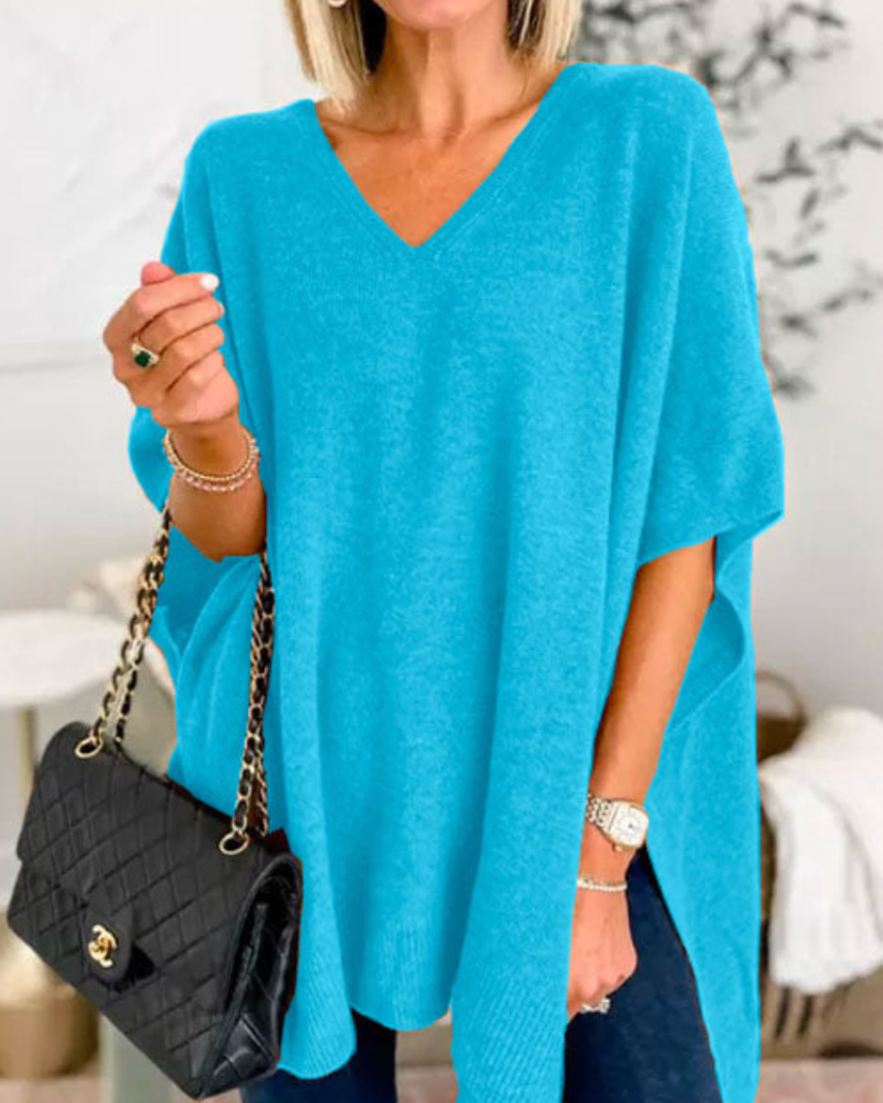 Women's Oversized V-Neck Poncho Jumper