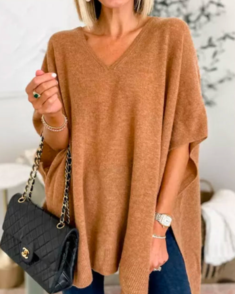 Women's Oversized V-Neck Poncho Jumper
