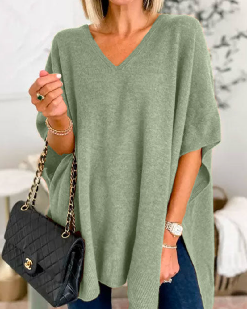 Women's Oversized V-Neck Poncho Jumper Relaxed Fit