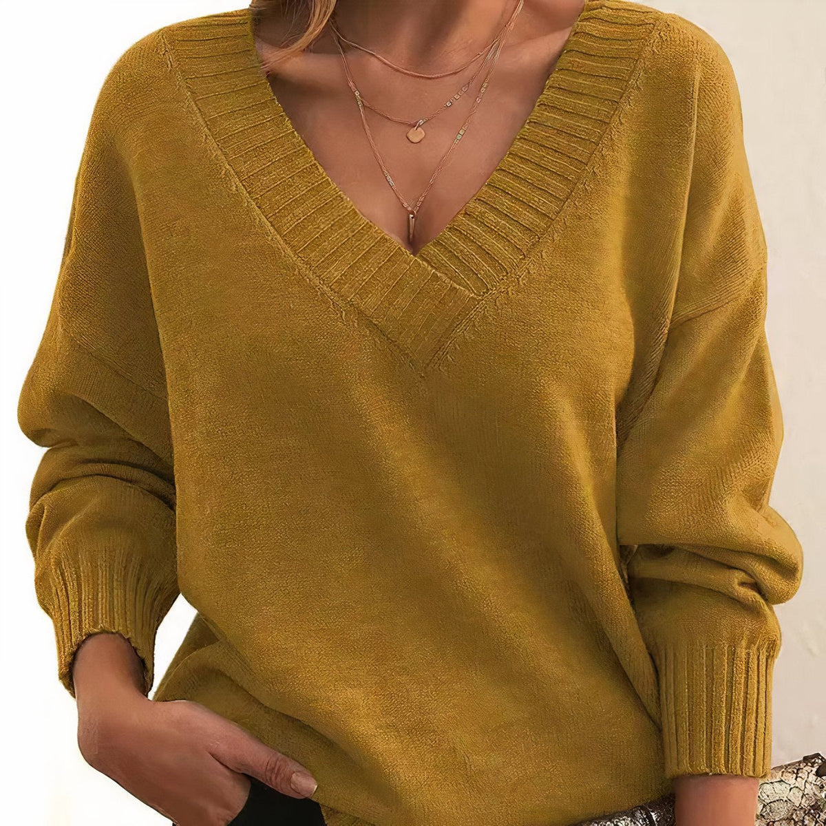 Women's Oversized V-Neck Ribbed Knit Sweater