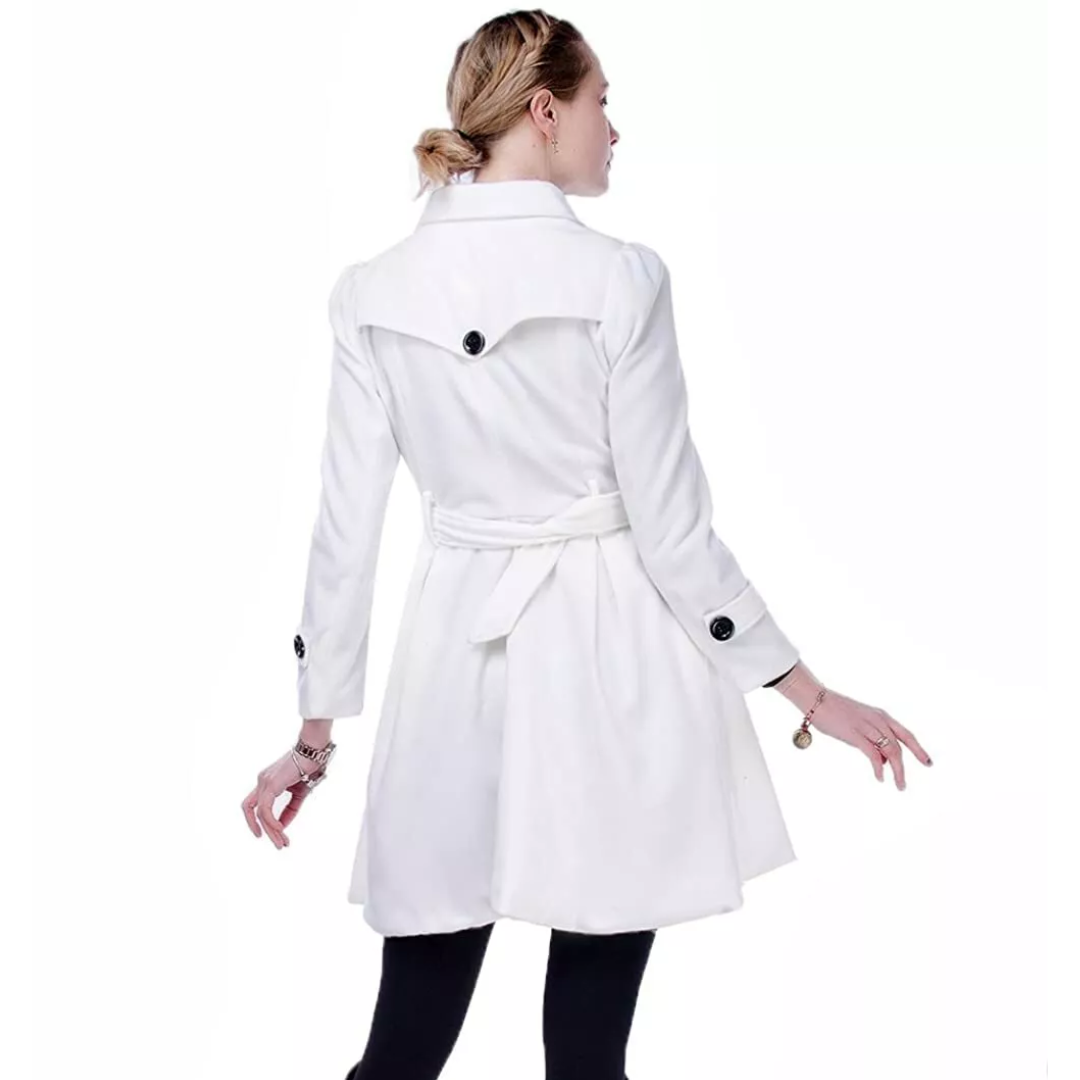 Women's Peacoat Double-Breasted Belted with Flared Skirt