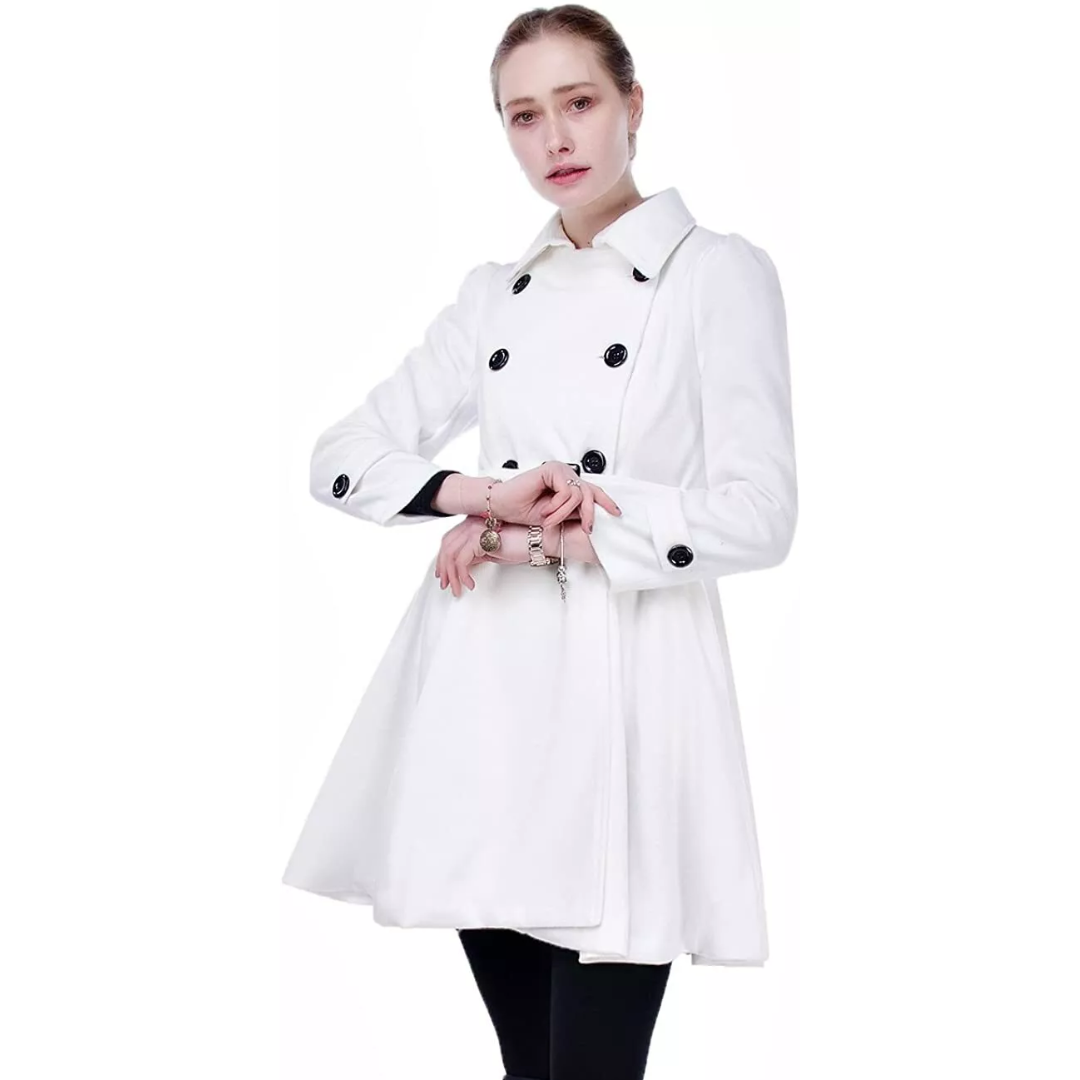 Women's Peacoat Double-Breasted Belted with Flared Skirt