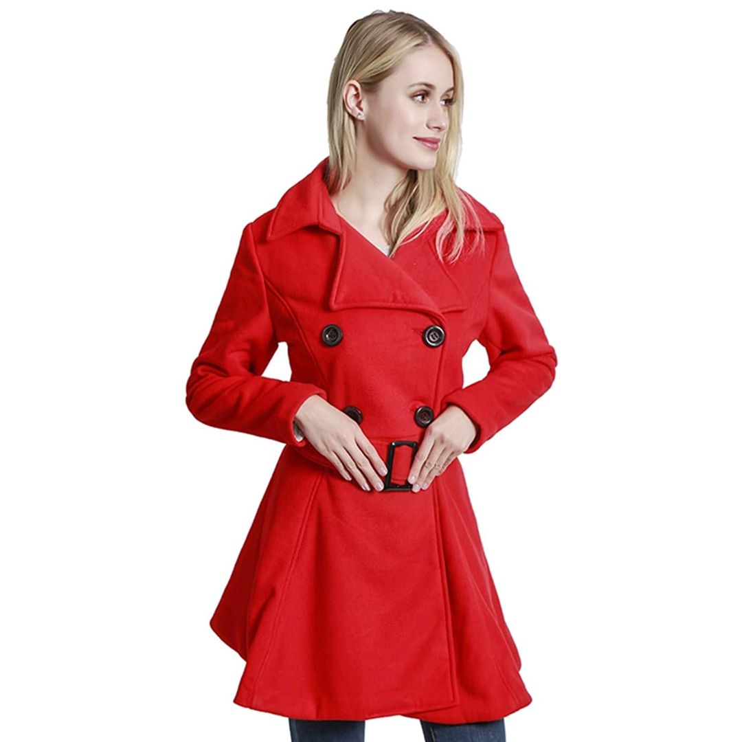 Women's Peacoat Double-Breasted Belted with Flared Skirt
