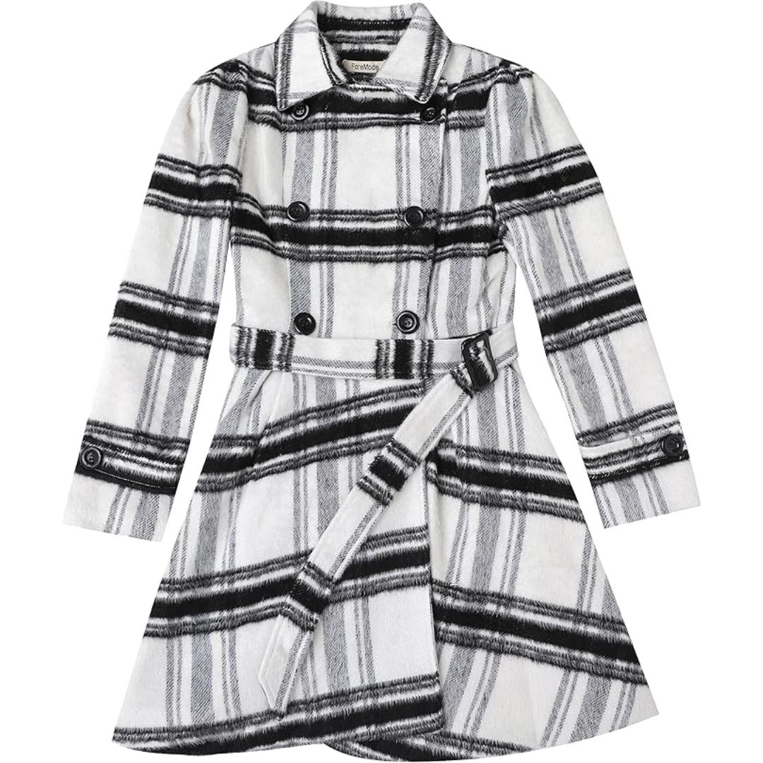 Women's Peacoat Double-Breasted Belted with Flared Skirt