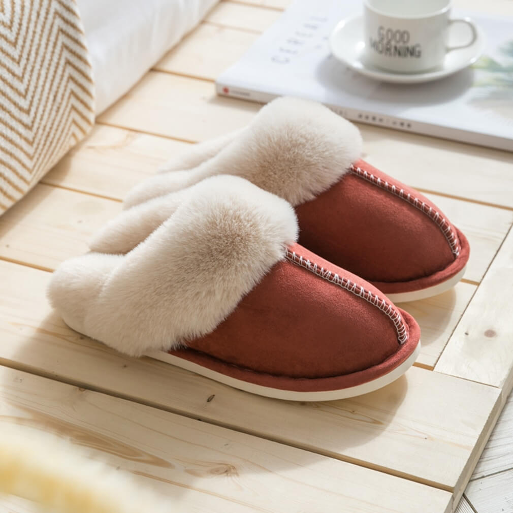 Women's Plush Faux Fur Slippers, Open-Toe Slip-On