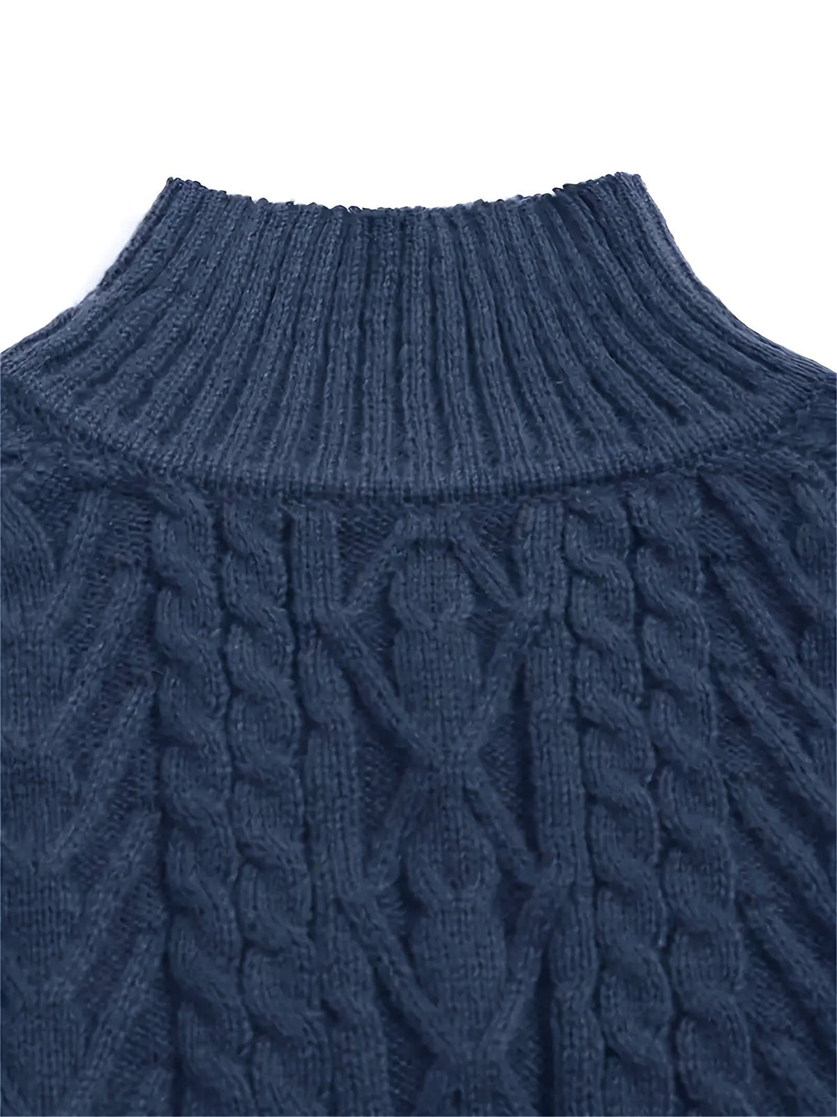 Women's Ribbed Puff Sleeve Cable Knit Mock Neck Sweater