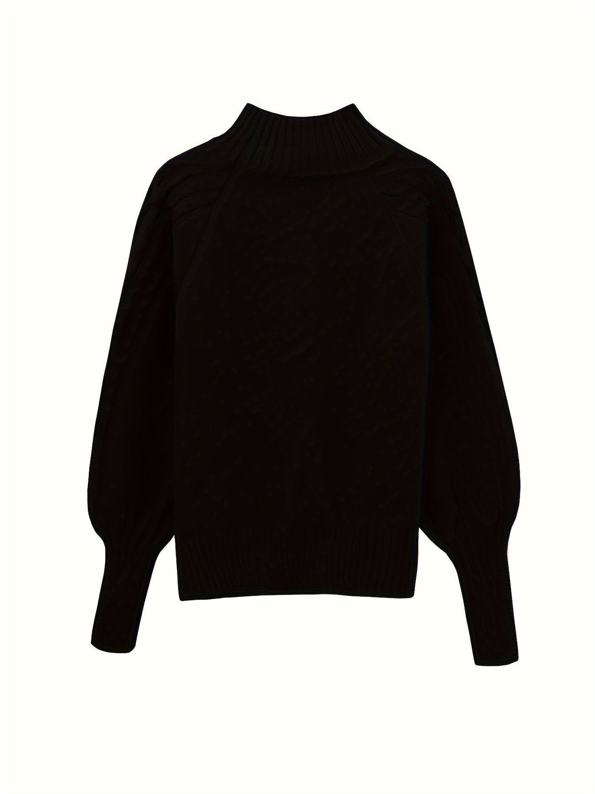 Women's Ribbed Puff Sleeve Cable Knit Mock Neck Sweater