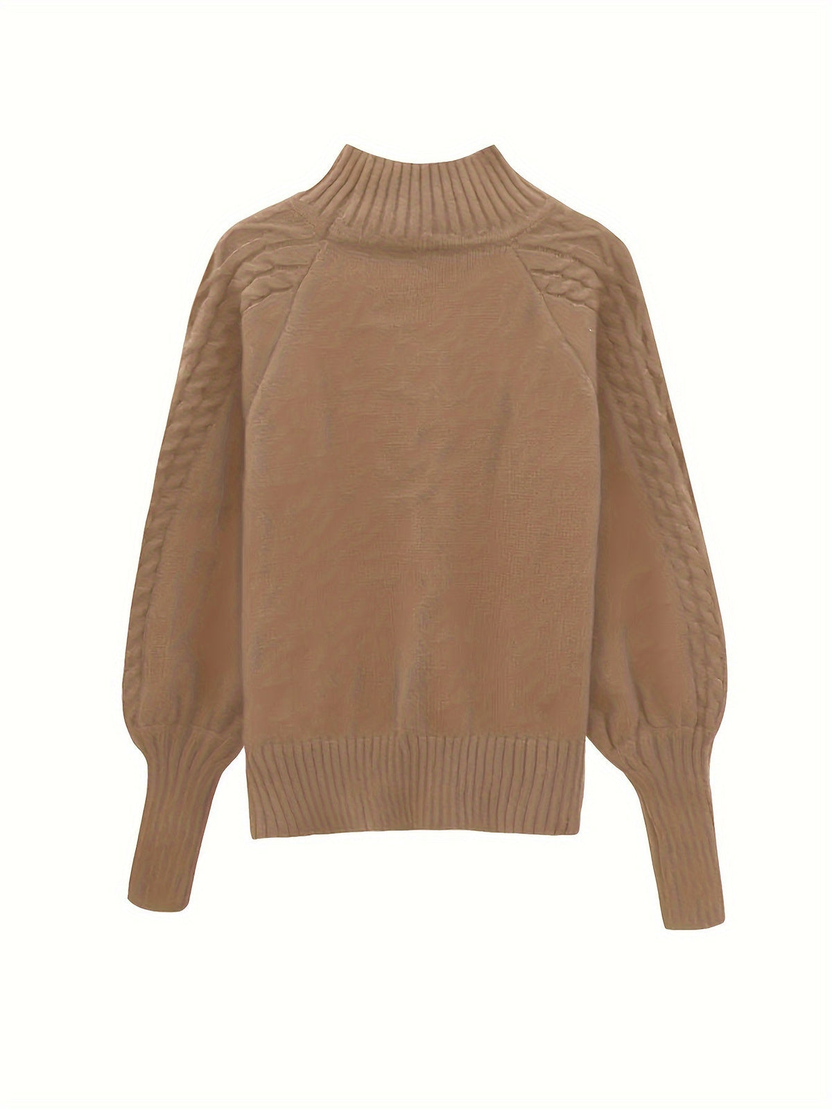 Women's Ribbed Puff Sleeve Cable Knit Mock Neck Sweater