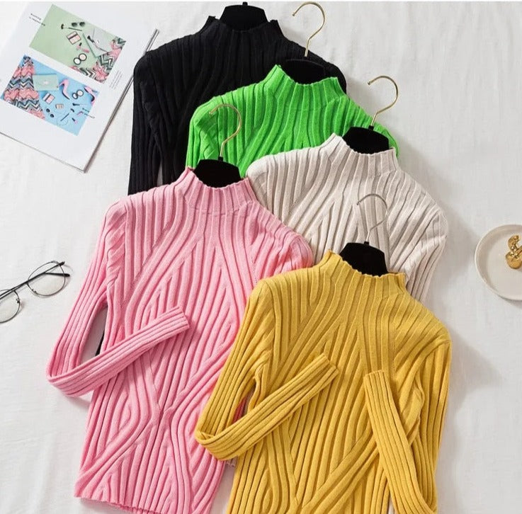 Women's Ribbed Roll Neck Cropped Jumper