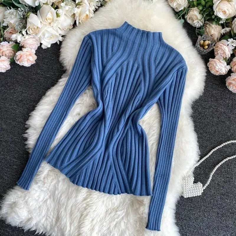 Women's Ribbed Roll Neck Cropped Jumper