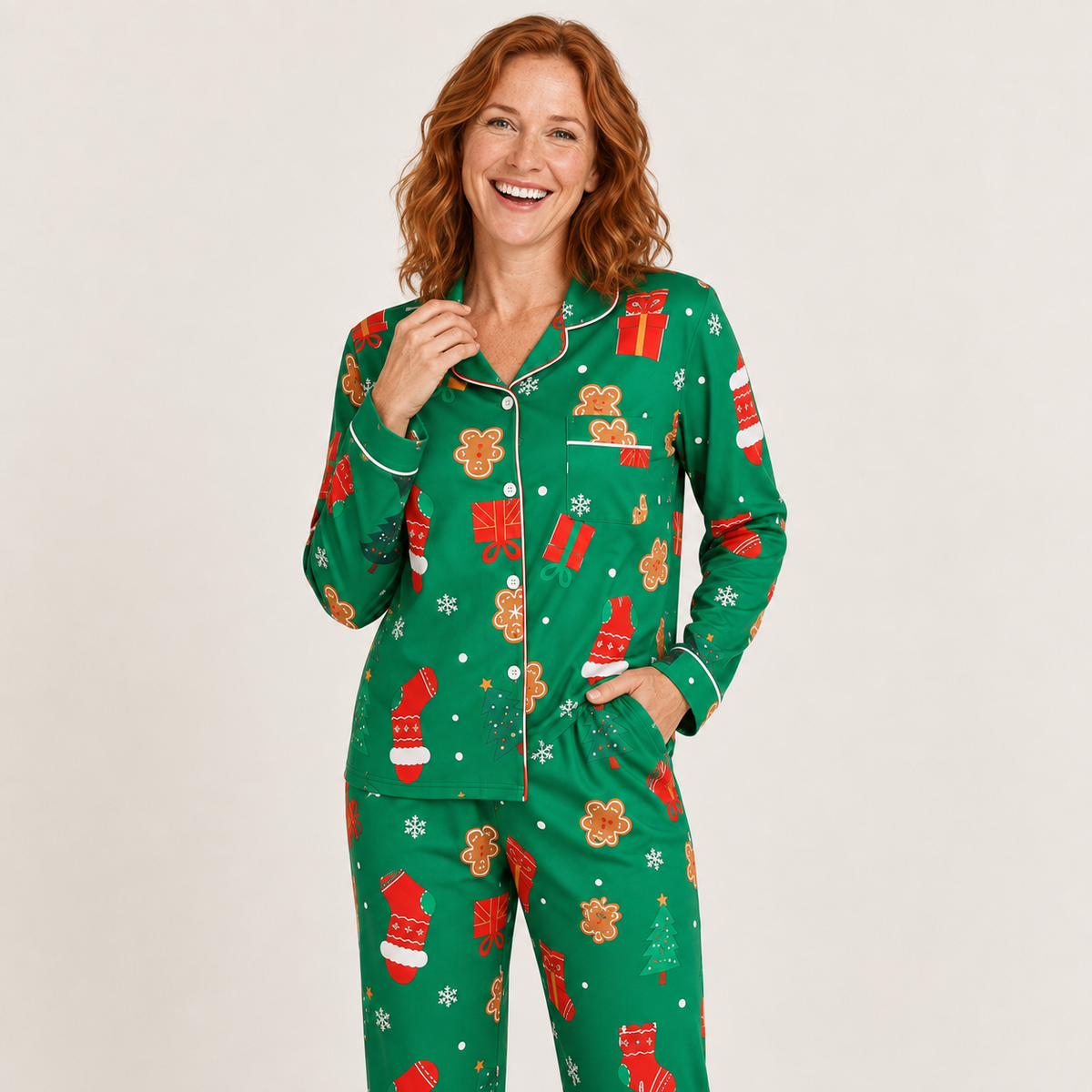 Women's Soft Stretch-Knit Christmas Tree Pajama Set