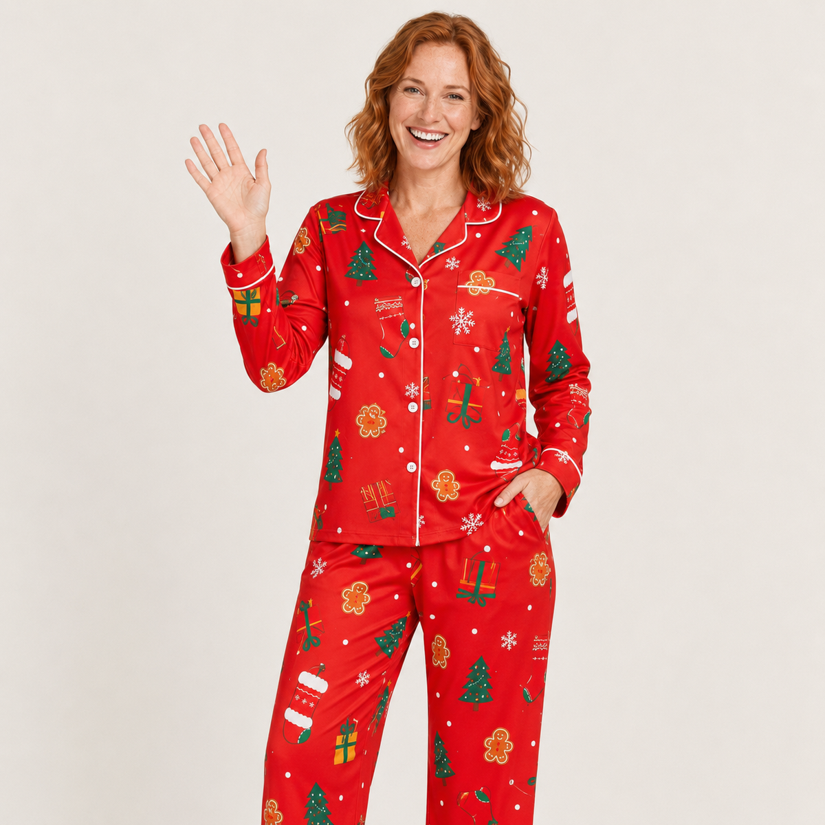 Women's Soft Stretch-Knit Christmas Tree Pajama Set