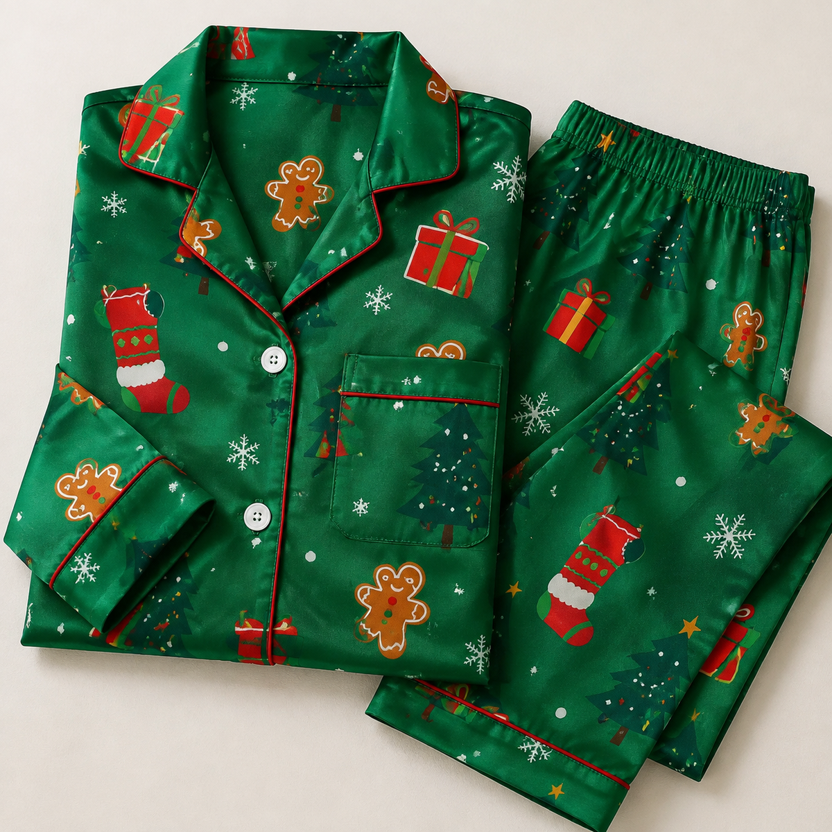 Women's Soft Stretch-Knit Christmas Tree Pajama Set