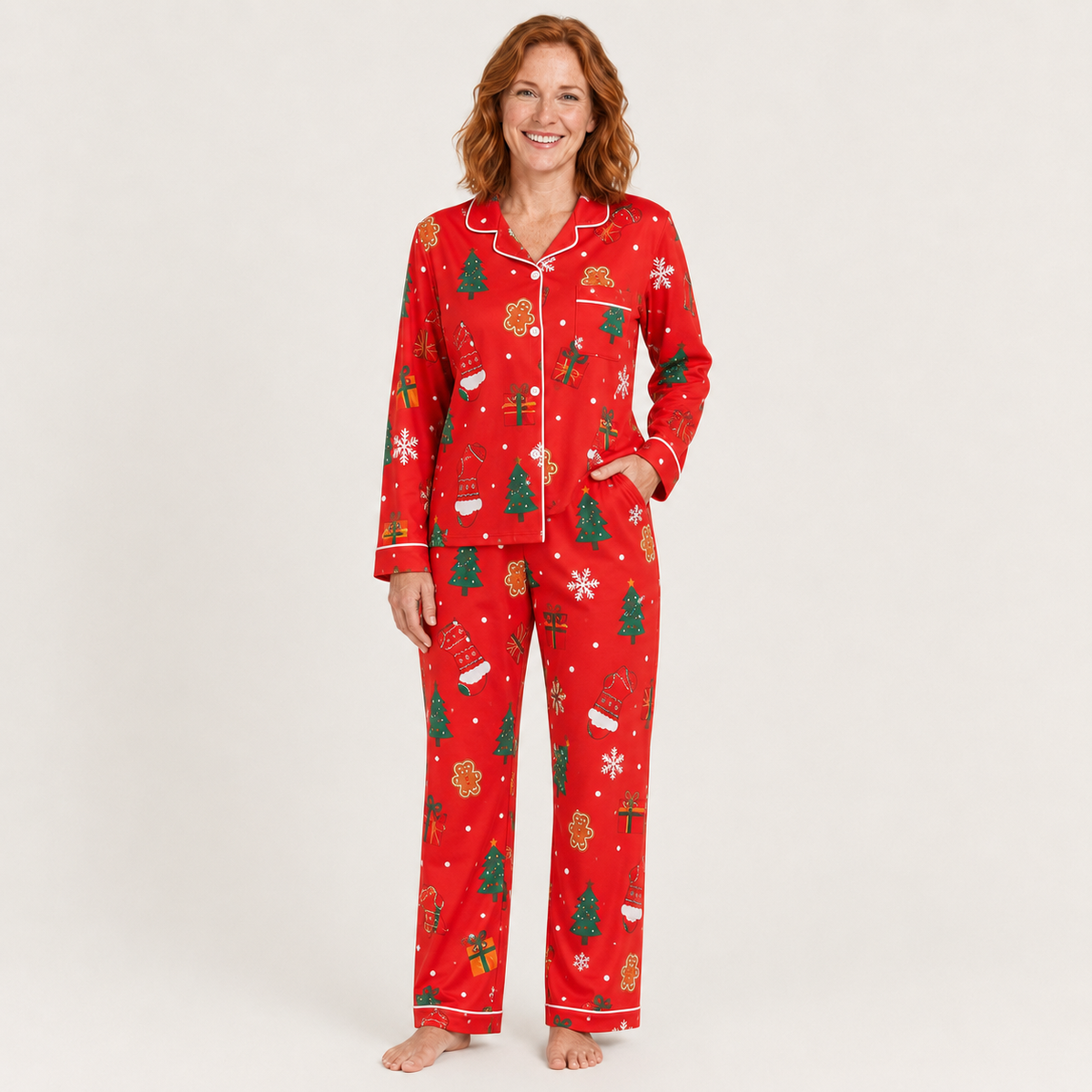 Women's Soft Stretch-Knit Christmas Tree Pajama Set