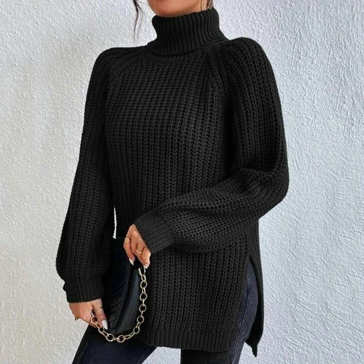 Women's Split Hem Turtleneck Sweater | Long Sleeve Knit