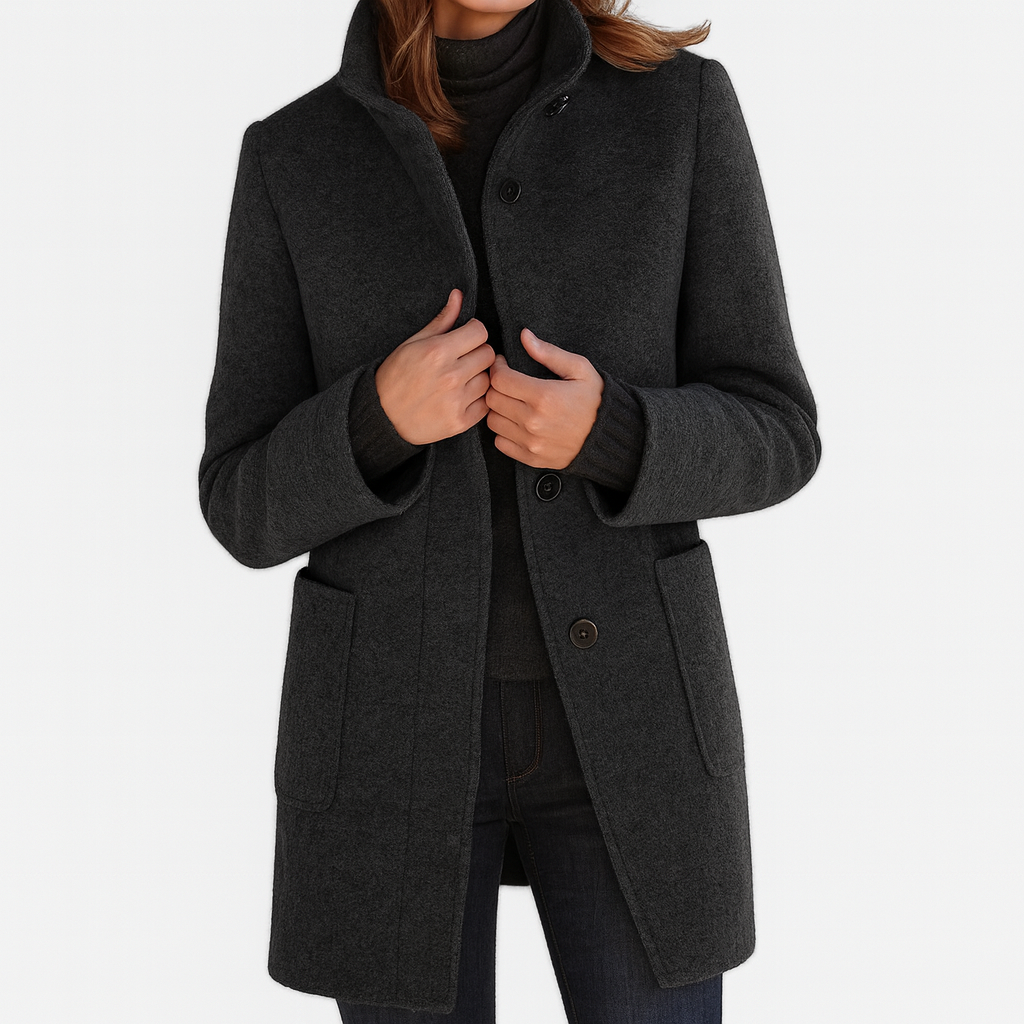 Women's Stand Collar Blazer Coat with Button Front and Patch Pockets