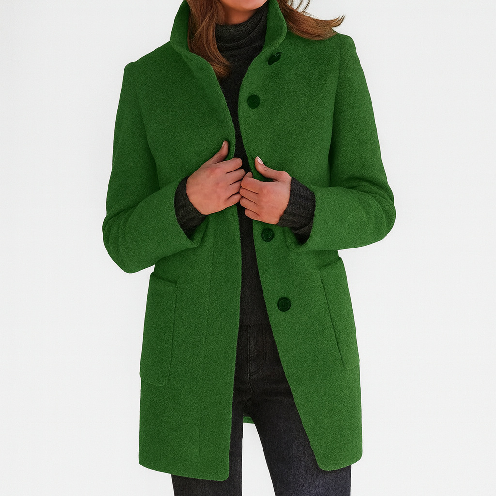 Women's Stand Collar Blazer Coat with Button Front and Patch Pockets