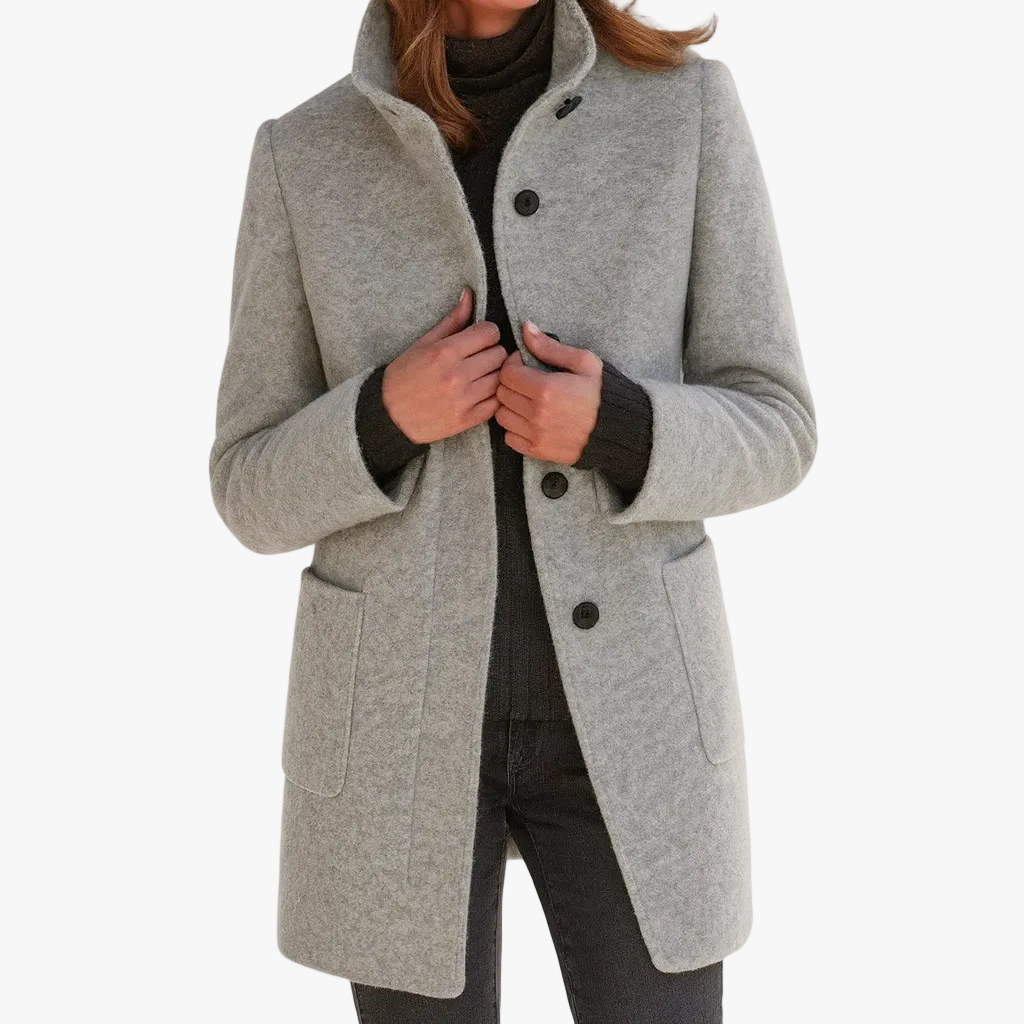 Women's Stand Collar Blazer Coat with Button Front and Patch Pockets
