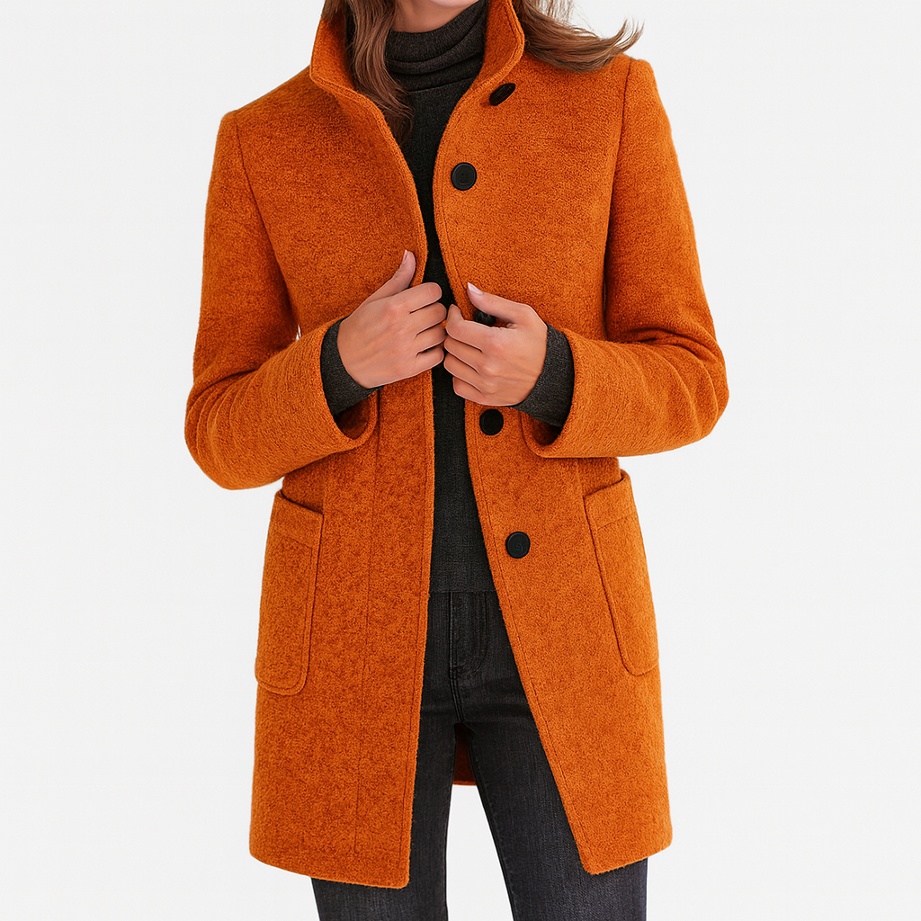 Women's Stand Collar Blazer Coat with Button Front and Patch Pockets
