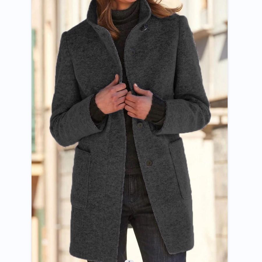 Women's Stand Collar Blazer Coat with Button Front and Pockets