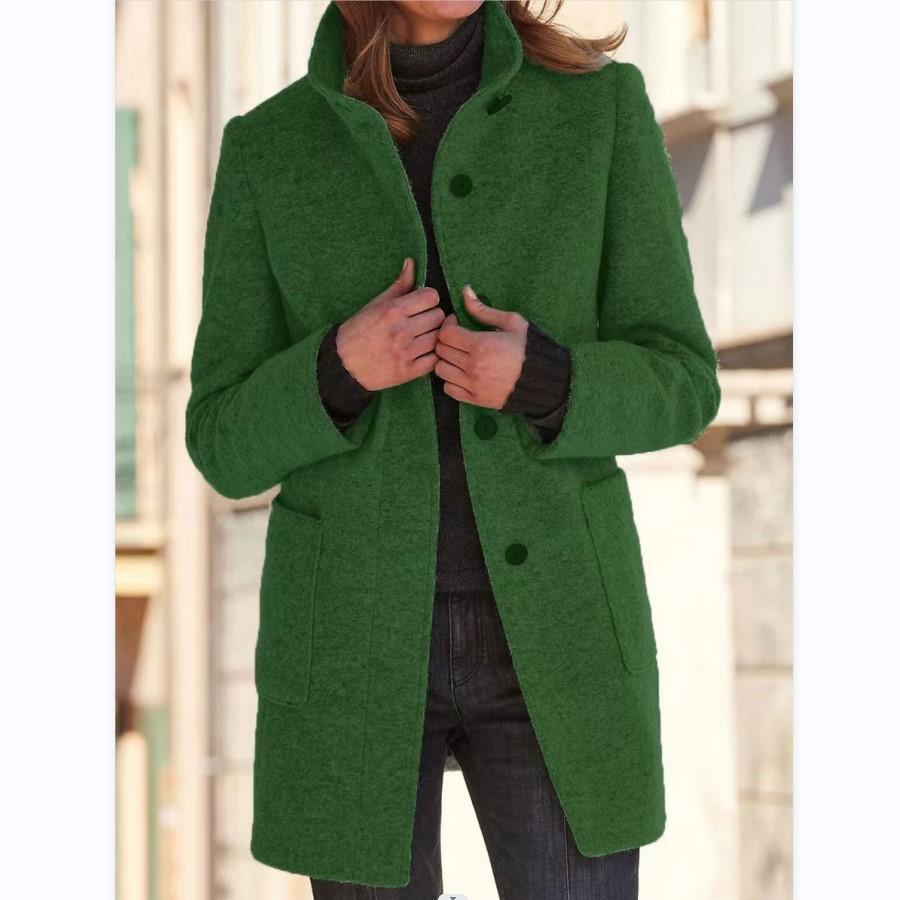 Women's Stand Collar Blazer Coat with Button Front and Pockets