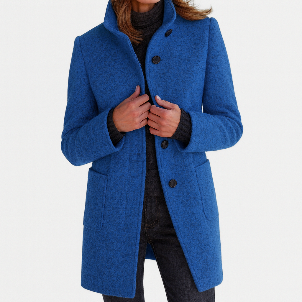 Women's Stand Collar Coat with Button Front and Patch Pockets
