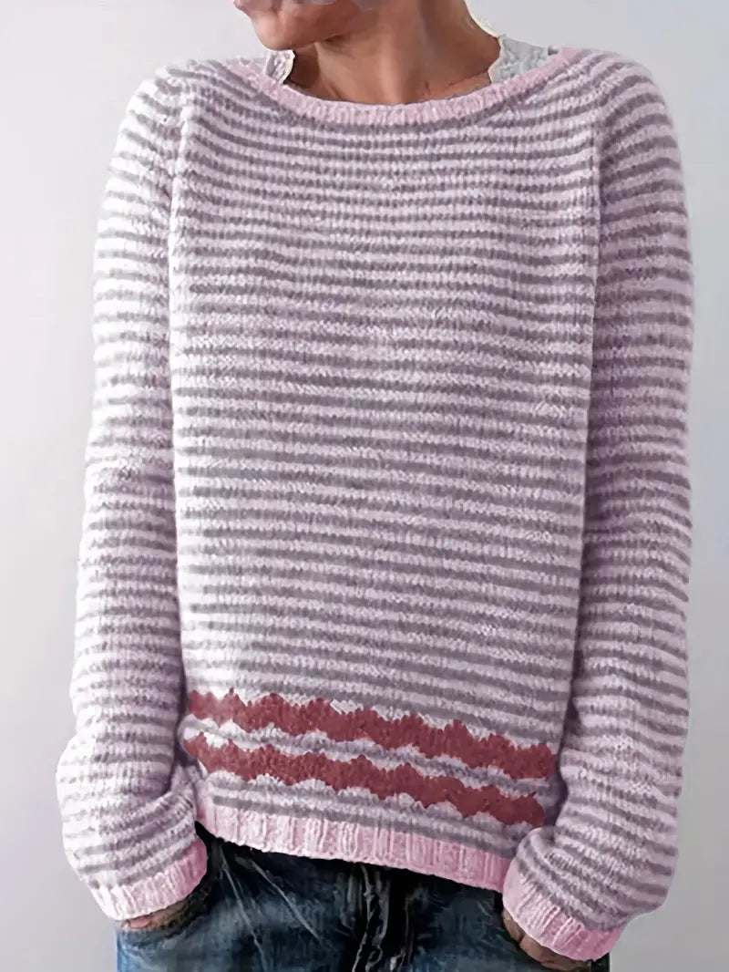 Women's Striped Boat Neck Pullover Sweater