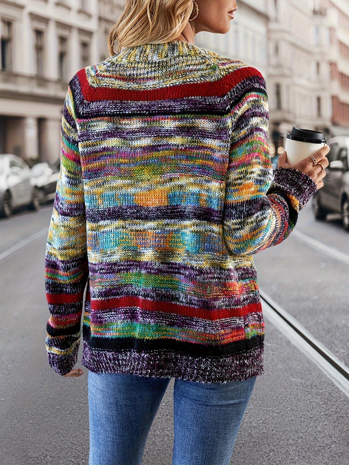 Women's Striped Open Front Cardigan