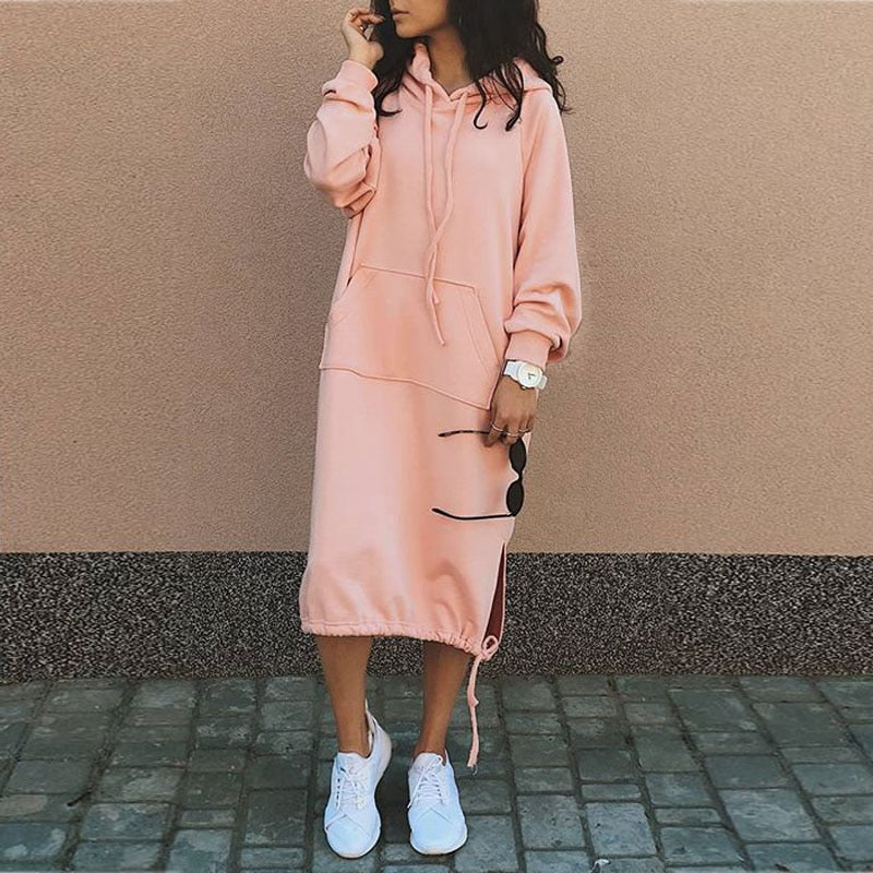 Women's Sweatshirt Dress with Hood and Kangaroo Pocket