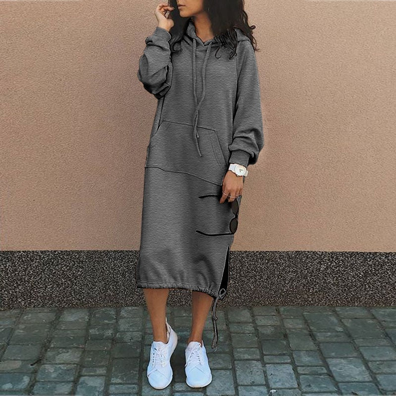 Women's Sweatshirt Dress with Hood and Kangaroo Pocket