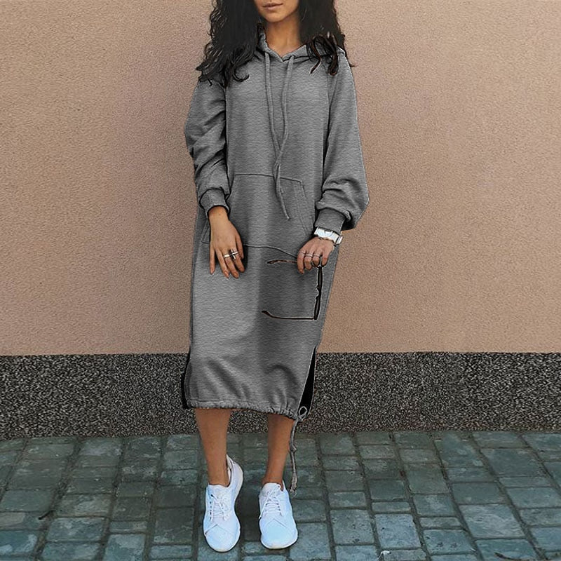 Women's Sweatshirt Dress with Hood and Kangaroo Pocket